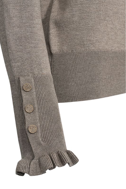 FreeQuent Katie pullover | Brun meleret strik med similiknapper