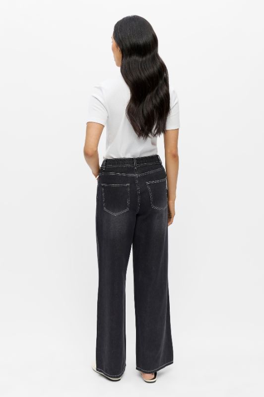 Object Rosie denim pant med bindebånd i taljen | Sort vask