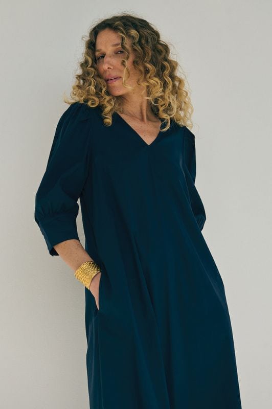 La Rouge Kamilla s/s poplin kjole i marine