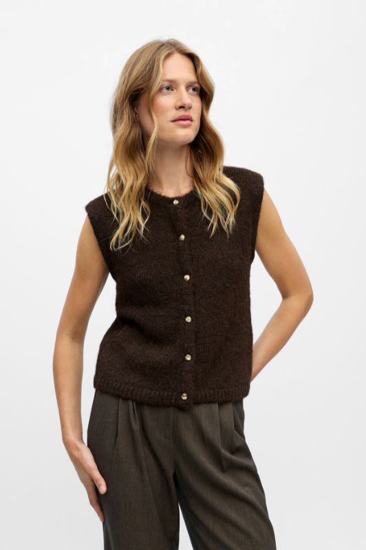 Object Saggia strikvest brun med guld-look knapper
