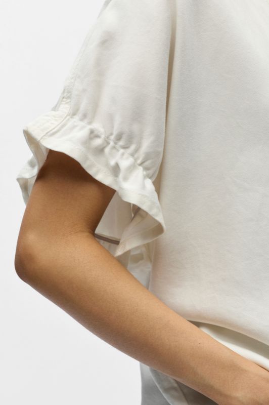 Object Frame V-neck creme bluse med korte ærmer