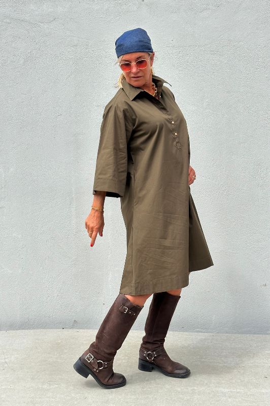 Gaspar Haiti dress | A-shape olivengrøn kjole I Dresslab