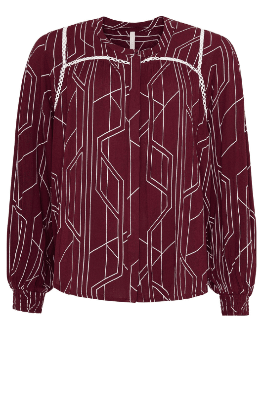 Ofelia Veda bluse | Printet viskose bluse bordeaux