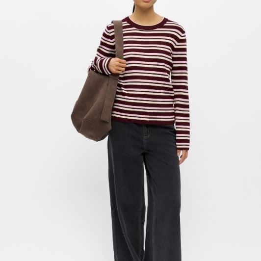Object Ester pullover I Strikbluse i bordeaux med striber