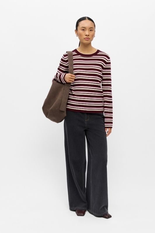 Object Ester pullover I Strikbluse i bordeaux med striber