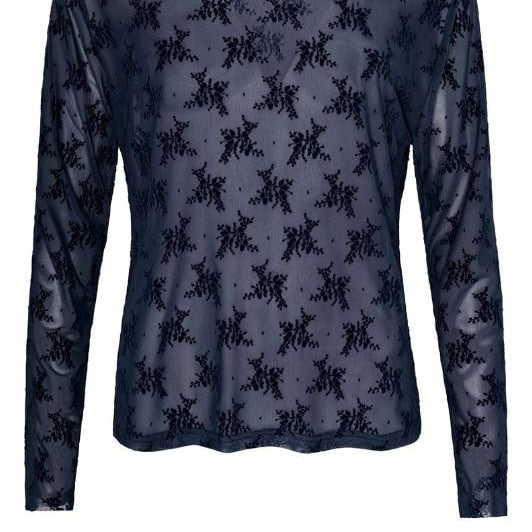 Ofelia Gitte bluse | Navy meshbluse med tone i tone print