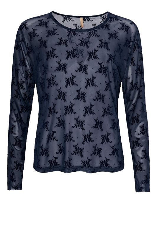 Ofelia Gitte bluse | Navy meshbluse med tone i tone print