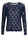 Ofelia Gitte bluse | Navy meshbluse med tone i tone print