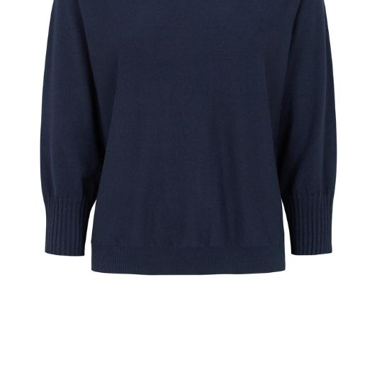 Tooday Cenna bluse I Navy strikbluse med rund hals