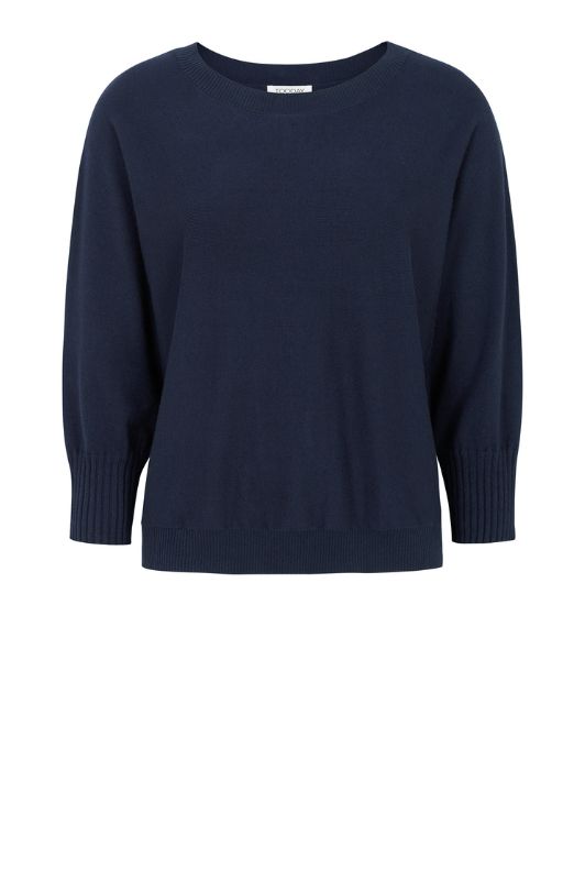 Tooday Cenna bluse I Navy strikbluse med rund hals