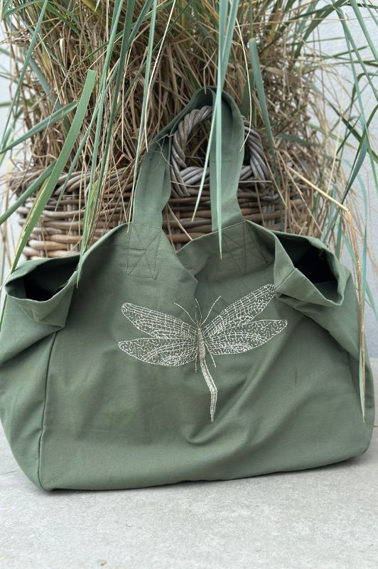 Gaspar Fiji tote bag khaki med broderi I Dresslab