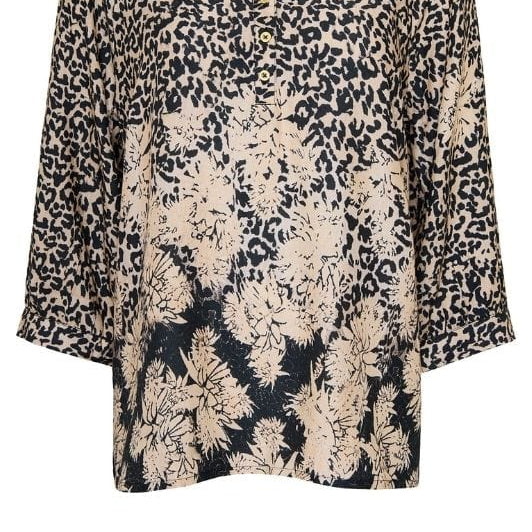 Ofelia Allie bluse I Leopard og blomstret printmiks