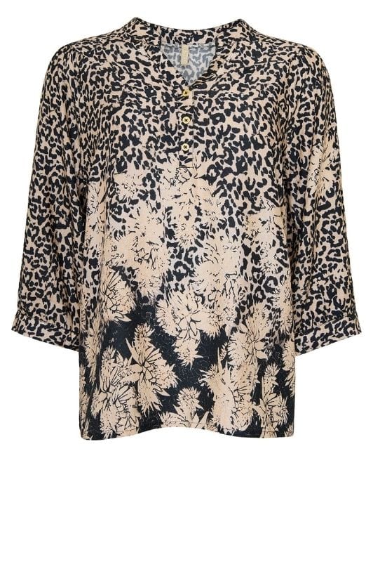 Ofelia Allie bluse I Leopard og blomstret printmiks