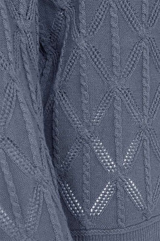 FreeQuent Dodo strik pullover | V-neck med hulmønster indigo blå