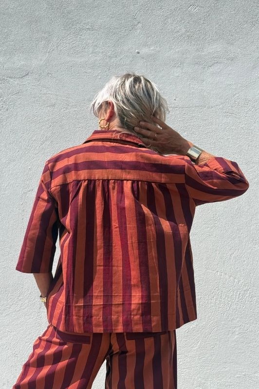 PRE ORDER Gaspar Mumbai stribe I Cool poplin bluse i burnt sienna strib