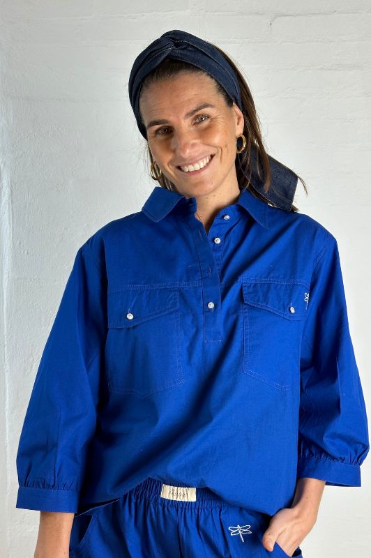 Gaspar Oslo shirt I Cool bluse med lommer i blå