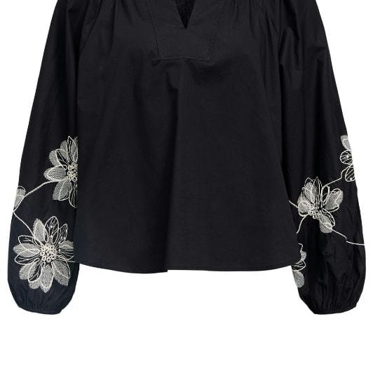 Object Merle hope sort top med hvide broderede blomster