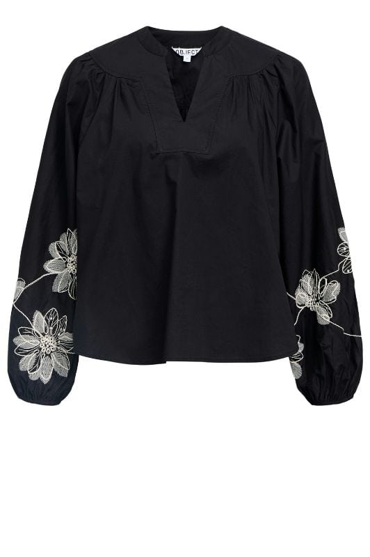 Object Merle hope sort top med hvide broderede blomster