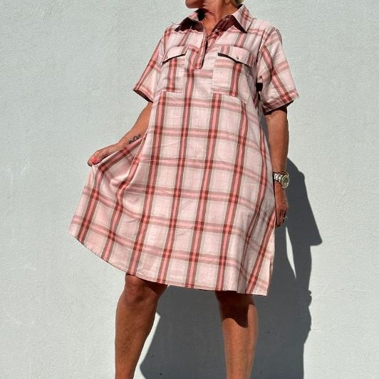 Gaspar Nice check dress | Cool kjole i rosa tern I Dresslab