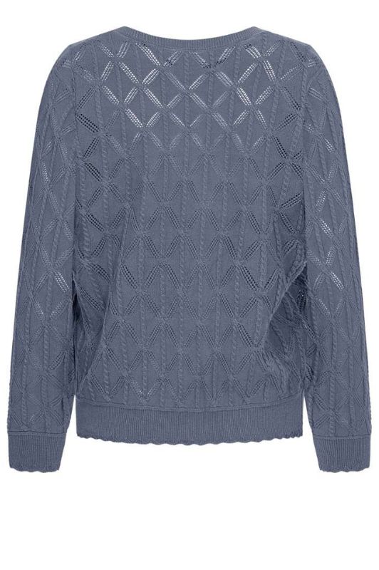 FreeQuent Dodo strik pullover | V-neck med hulmønster indigo blå