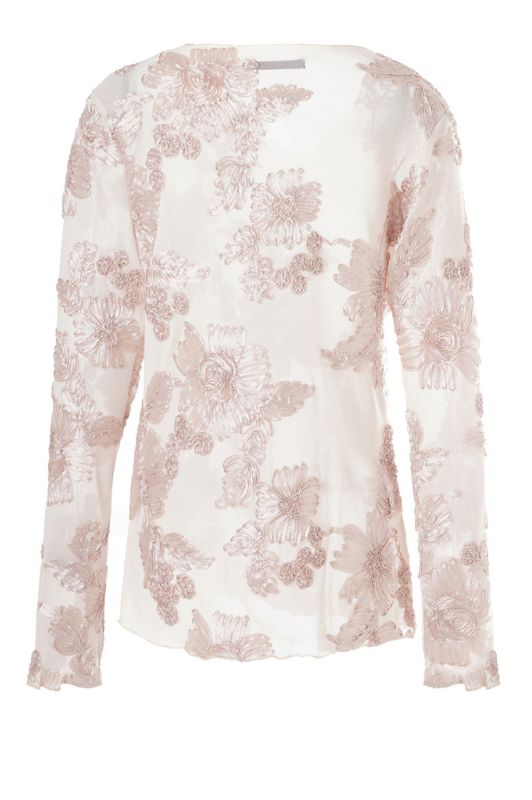 Luxzuz Florana t-shirt I Hvid meshbluse med blomsterdetaljer