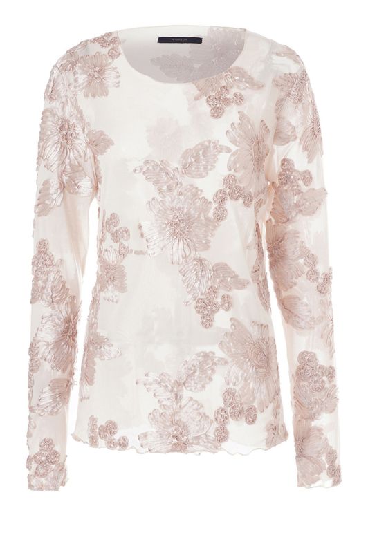 Luxzuz Florana t-shirt I Hvid meshbluse med blomsterdetaljer