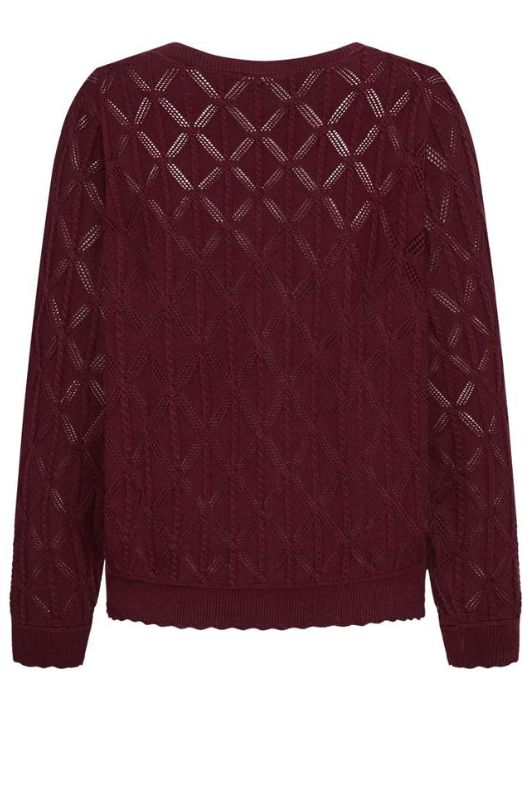 FreeQuent Dodo strik pullover | V-neck med hulmønster bordeaux