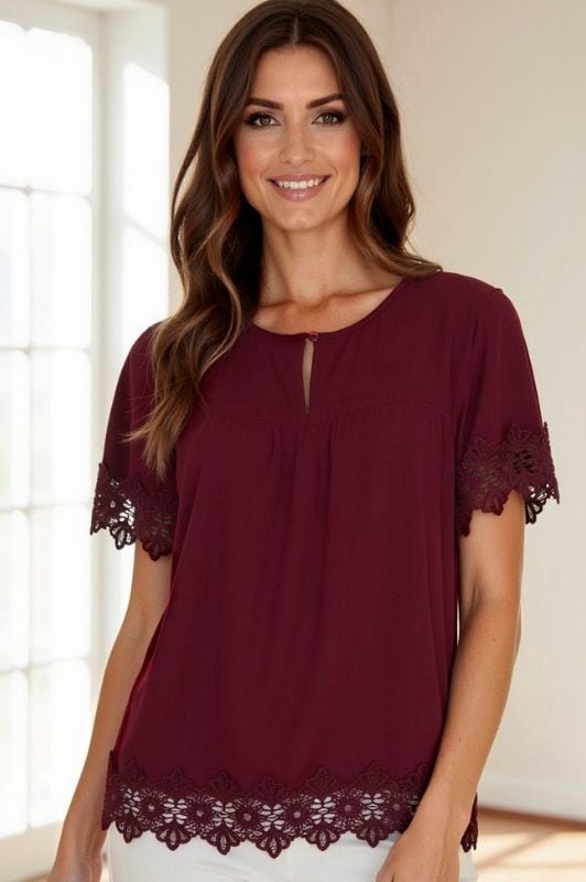Ofelia Dera bluse I Crochet top i bordeaux