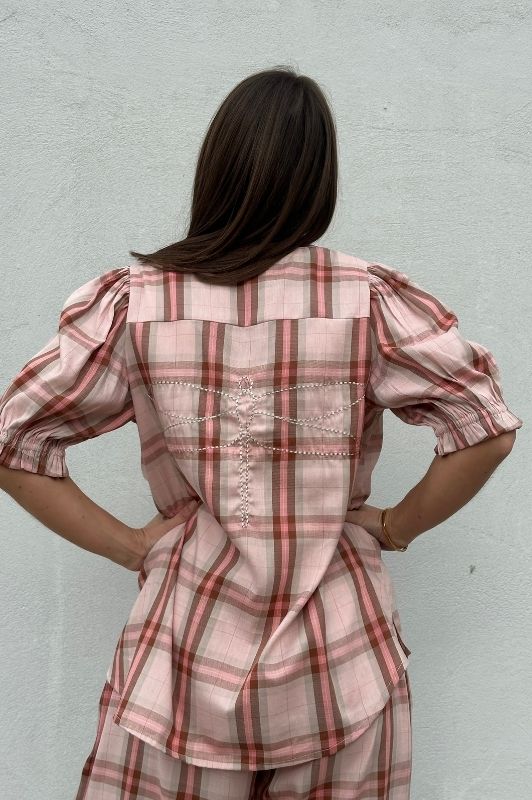 PRE ORDER Gaspar Tunø check bluse i rosa tern I Dresslab