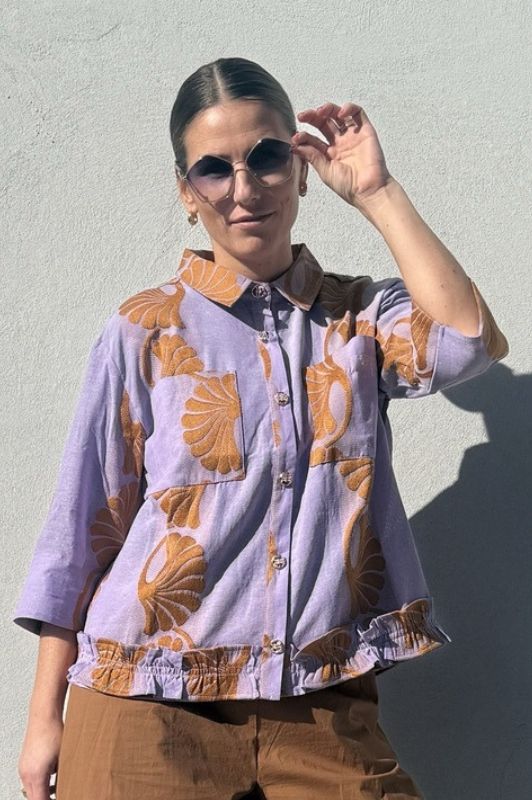Gaspar Vigo jaquard skjorte i lilla sand I Dresslab