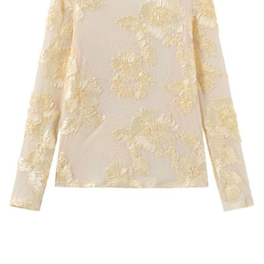 Luxzuz Florana t-shirt I Gul meshbluse med blomsterdetaljer