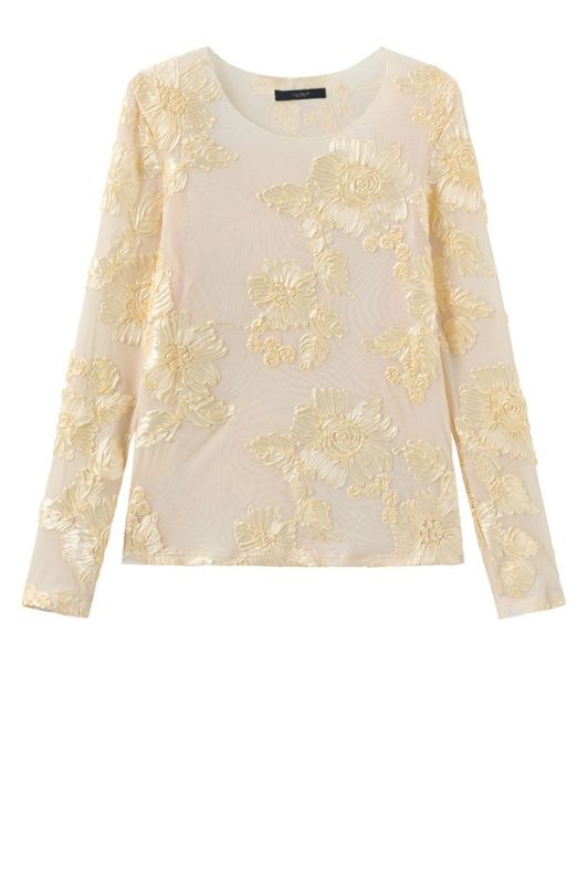 Luxzuz Florana t-shirt I Gul meshbluse med blomsterdetaljer