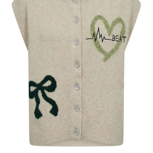 Freequent Nomas strikvest i creme med broderi