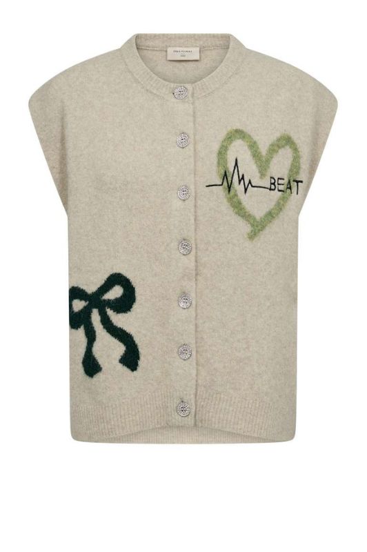 Freequent Nomas strikvest i creme med broderi