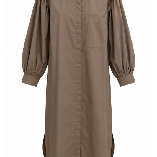 Marc Lauge Logo dress I Ensfarvet poplin A-shape i khaki