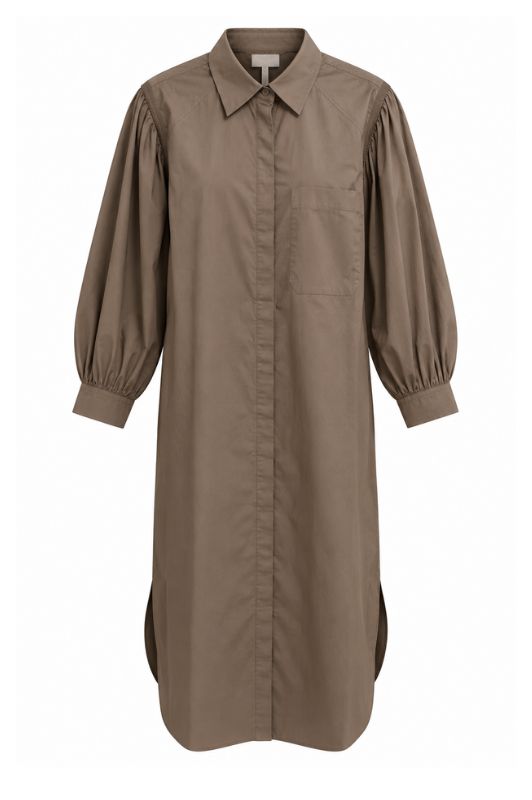 Marc Lauge Logo dress I Ensfarvet poplin A-shape i khaki