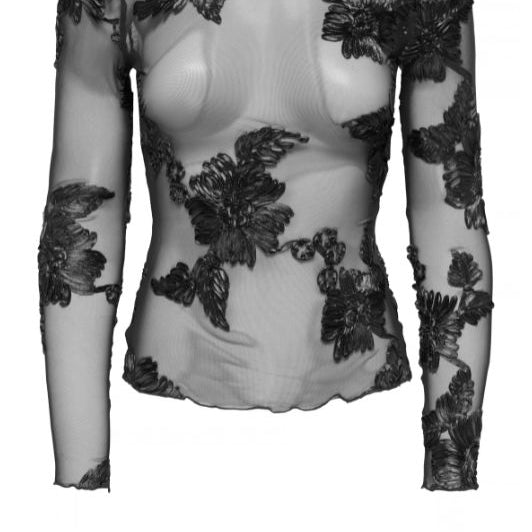 JDY Casablanca sort meshbluse med broderi