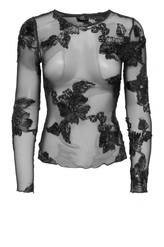 JDY Casablanca sort meshbluse med broderi
