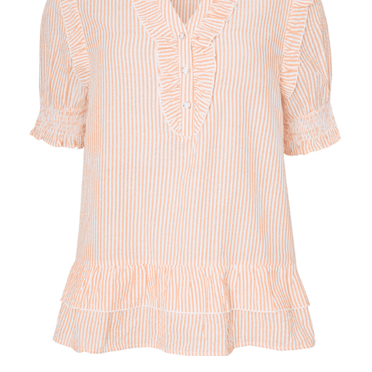 Ofelia Neel bluse | Orange stribet bluse med flæse