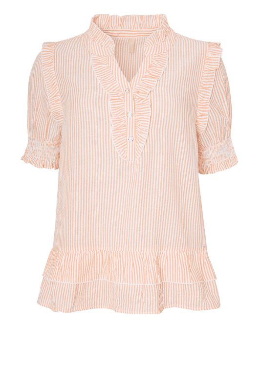 Ofelia Neel bluse | Orange stribet bluse med flæse