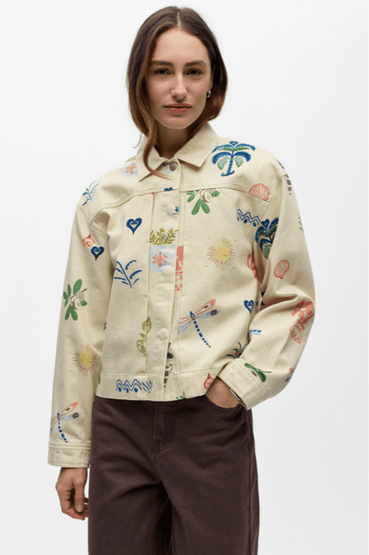 Object Alli denim jakke med farverigt print