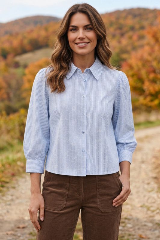 Ofelia Olivia blå stribet bluse med print I Dresslab