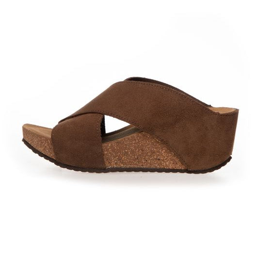 Copenhagen Shoes Frances sandal I Mørkebrun ruskind med kilehæl
