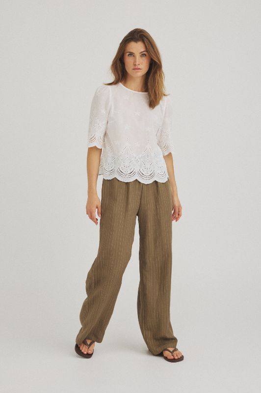 Luxzuz Vanda pant | Nålestribede sommerbukser i oliven I Dresslab