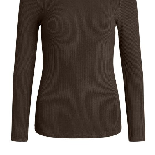 La Rouge Lisa langærmet ribtop med rund hals i mørkebrun | DressLab