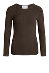 La Rouge Lisa langærmet ribtop med rund hals i mørkebrun | DressLab