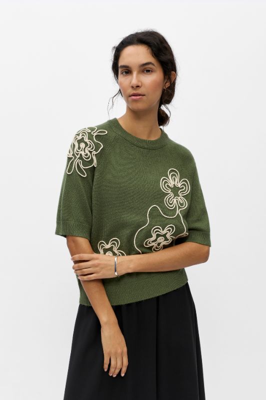 Object Laney strik med broderi i grøn I Dresslab