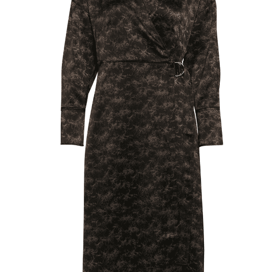 Karen By Simonsen Sora Dress | Slå om sort kjole med brunt mønster