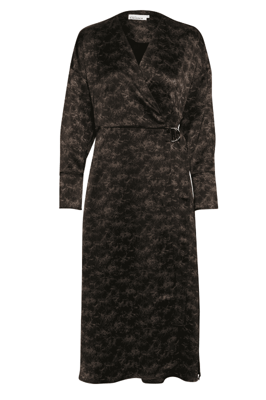 Karen By Simonsen Sora Dress | Slå om sort kjole med brunt mønster