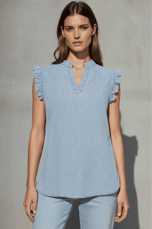 Ofelia Nora top | Kortærmet denim top med fine detaljer I Dresslab